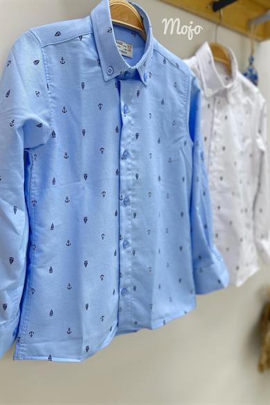 Woorage Erkek Çocuk 5-14 Yaş Çapa ve Gemi Desenli Gömek 4019 Mavi