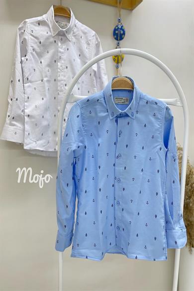 Woorage Erkek Çocuk 5-14 Yaş Çapa ve Gemi Desenli Gömek 4019 Mavi