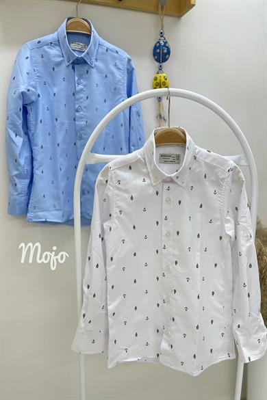 Woorage Erkek Çocuk 5-14 Yaş Çapa ve Gemi Desenli Gömek 4019 Beyaz