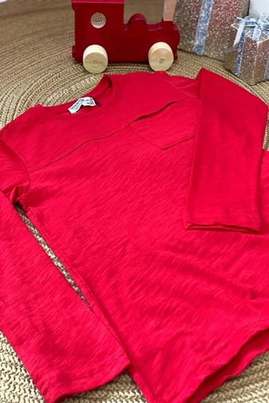 Woorage Erkek Çocuk Basic Cepli Uzun Kol T-shirt 1080 Kırmızı