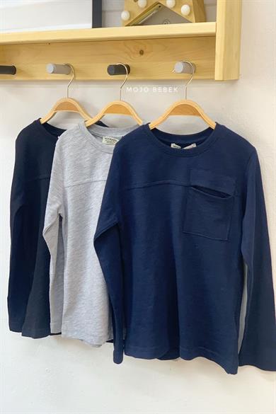 Woorage Erkek Çocuk Basic Cepli Uzun Kol T-shirt 1080 Gri