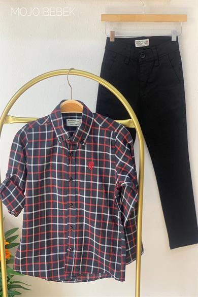 Woorage Erkek Çocuk Desenli Katlamalı Kol Gömlek 3800 Siyah