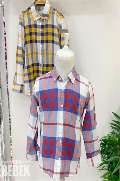 Woorage Erkek Çocuk Desenli Katlamalı Kol Gömlek 4016 Kırmızı