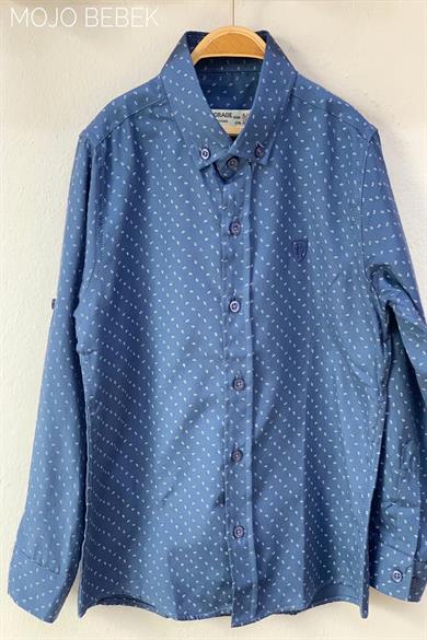 Woorage Erkek Çocuk Desenli Katlamalı Kol Gömlek 38000 Mavi