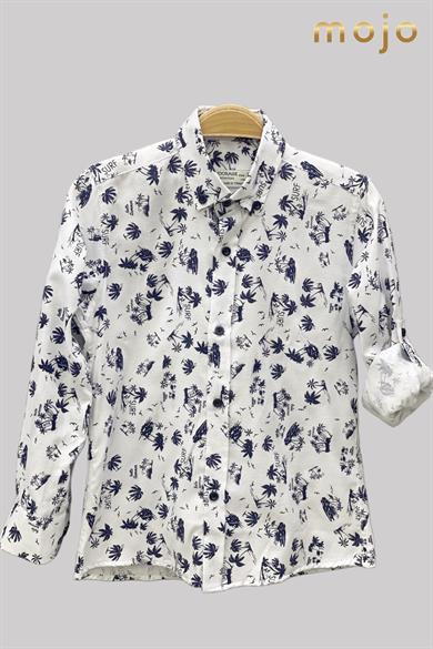 Woorage Erkek Çocuk Desenli Katlamalı Kol Gömlek 4016 Beyaz