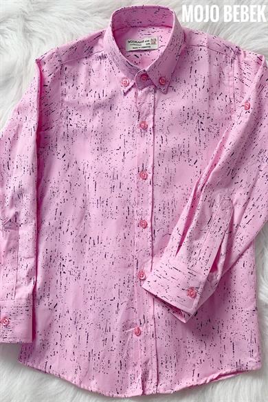 Woorage Erkek Çocuk Desenli Katlamalı Kol Gömlek 3800 Pembe