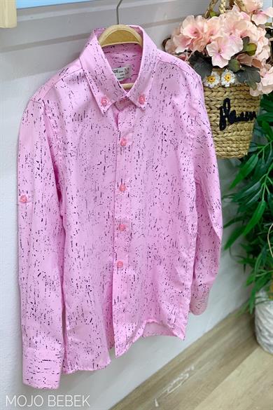 Woorage Erkek Çocuk Desenli Katlamalı Kol Gömlek 3800 Pembe