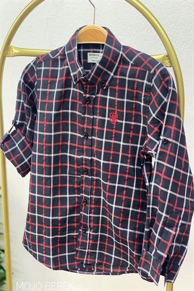 Woorage Erkek Çocuk Desenli Katlamalı Kol Gömlek 3800 Siyah