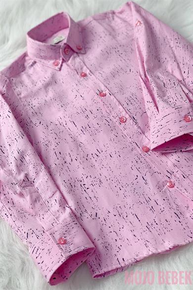 Woorage Erkek Çocuk Desenli Katlamalı Kol Gömlek 3800 Pembe