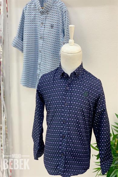 Woorage Erkek Çocuk Desenli Katlamalı Kol Gömlek 3800 Lacivert