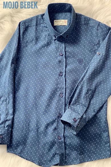 Woorage Erkek Çocuk Desenli Katlamalı Kol Gömlek 38000 Mavi