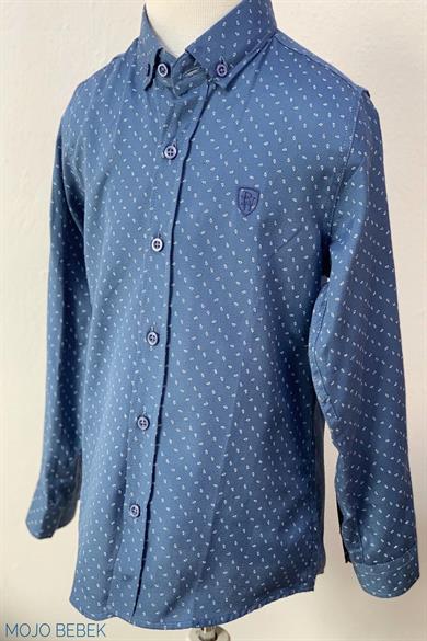 Woorage Erkek Çocuk Desenli Katlamalı Kol Gömlek 38000 Mavi