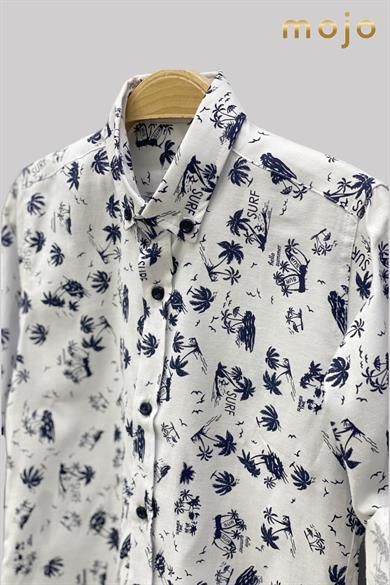 Woorage Erkek Çocuk Desenli Katlamalı Kol Gömlek 4016 Beyaz