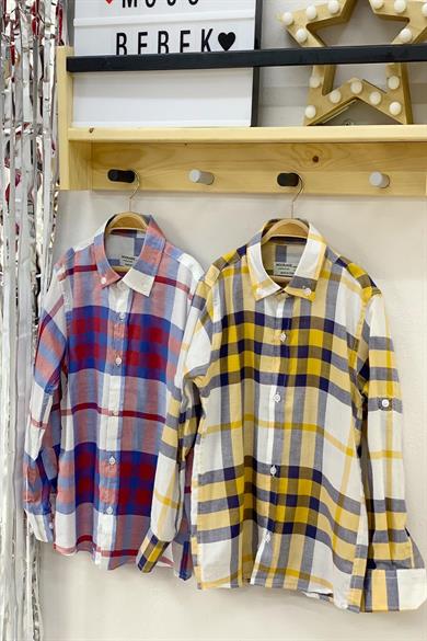 Woorage Erkek Çocuk Desenli Katlamalı Kol Gömlek 4016 Kırmızı