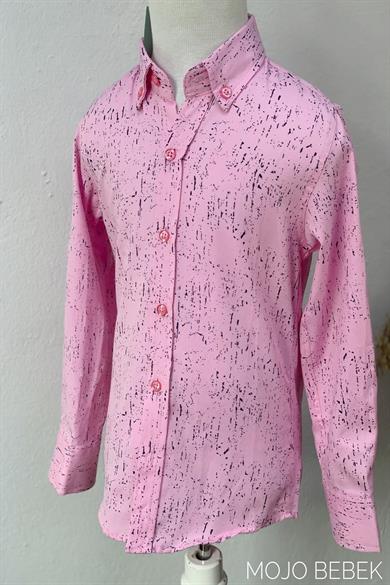 Woorage Erkek Çocuk Desenli Katlamalı Kol Gömlek 3800 Pembe
