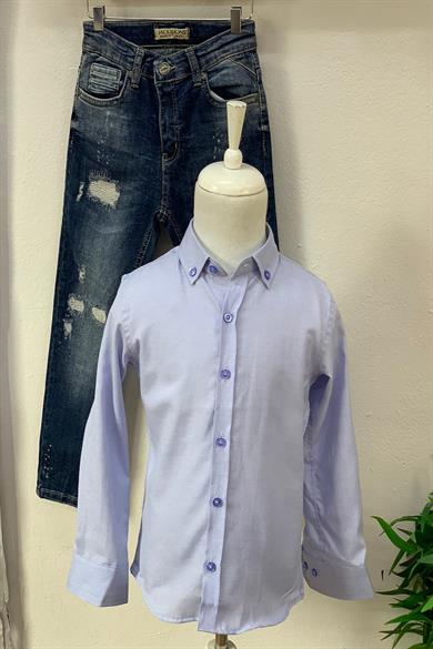 Woorage Erkek Çocuk Düğmeli Yaka Gömlek 4014 Mavi