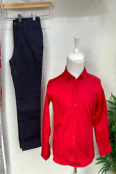 Woorage Erkek Çocuk Düğmeli Yaka Gömlek 4001 Kırmızı