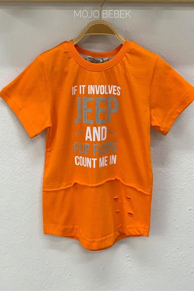 Woorage Erkek Çocuk Jeep Baskılı Kısa Kol T-shirt 4032 Turuncu