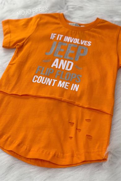 Woorage Erkek Çocuk Jeep Baskılı Kısa Kol T-shirt 4032 Turuncu