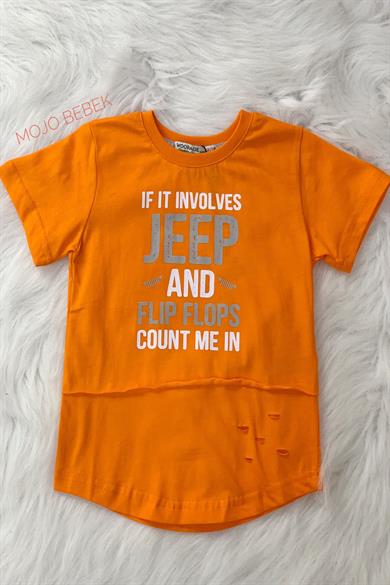Woorage Erkek Çocuk Jeep Baskılı Kısa Kol T-shirt 4032 Turuncu