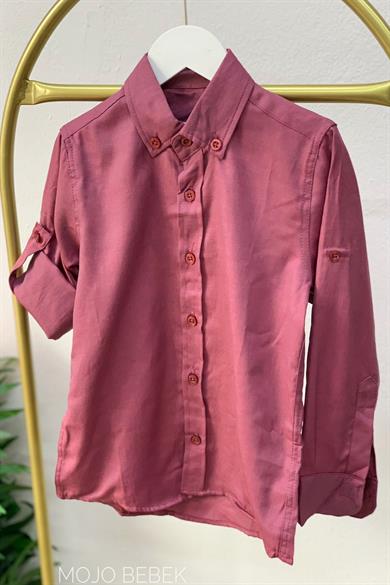 Woorage Erkek Çocuk 4-14 Yaş Katlamalı Kol Pamuklu Gömlek Gülkurusu