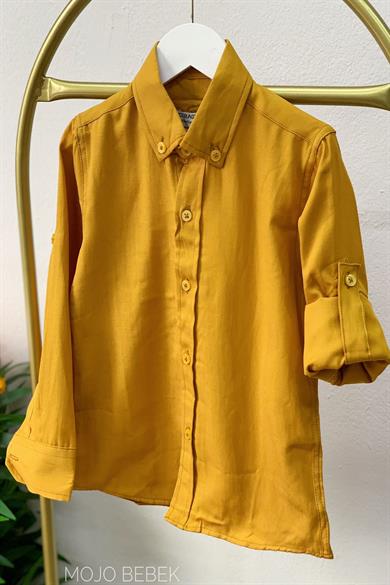 Woorage Erkek Çocuk 4-14 Yaş Katlamalı Kol Pamuklu Gömlek Hardal