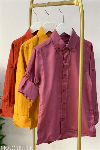 Woorage Erkek Çocuk 4-14 Yaş Katlamalı Kol Pamuklu Gömlek Gülkurusu