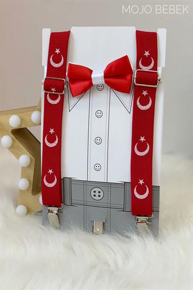 Woorage Erkek Çocuk Papyon Askı Takım 01101 Kırmızı-Beyaz