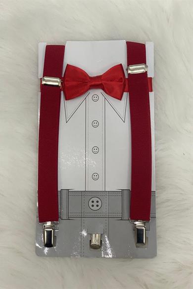 Woorage Erkek Çocuk Papyon Askı Takım 01101 Kırmızı