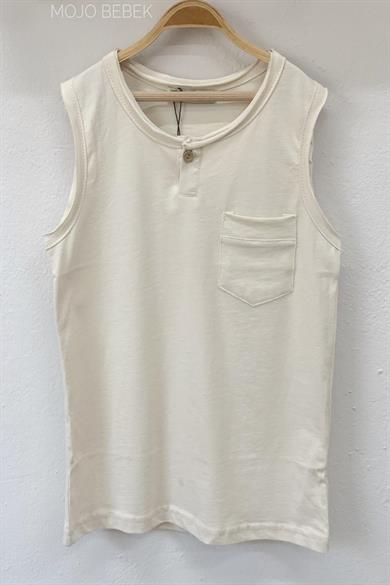 Woorage Erkek Çocuk Pis Yaka Düğmeli Kalın Askılı T-shirt 5259 Bej