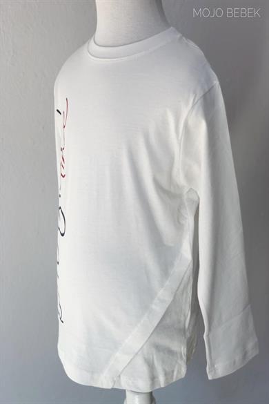 Woorage Erkek Çocuk Yazılı İnce Uzun Kol T-shirt 5051 Beyaz