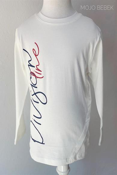 Woorage Erkek Çocuk Yazılı İnce Uzun Kol T-shirt 5051 Beyaz