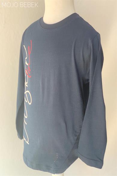 Woorage Erkek Çocuk Yazılı İnce Uzun Kol T-shirt 5051 Lacivert