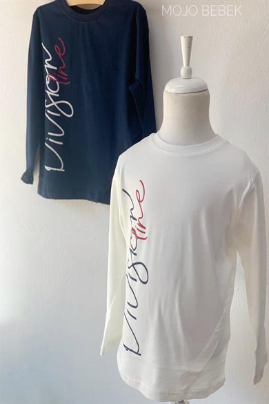 Woorage Erkek Çocuk Yazılı İnce Uzun Kol T-shirt 5051 Beyaz