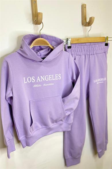 Woorage Kız Çocuk Los Angeles Kapüşonlu Eşofman Tkm 3915 Lila