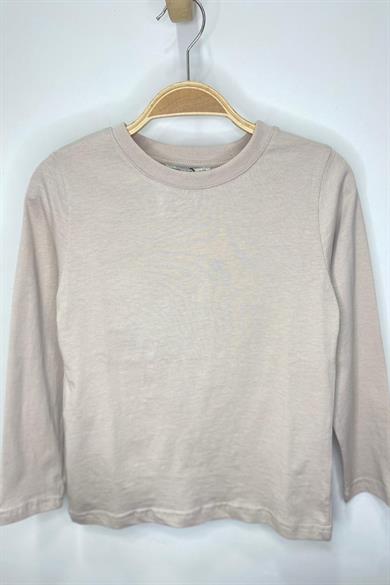 Woorage Unisex Çocuk 5-14 Yaş Bisiklet Yaka Basic T-shirt Bej