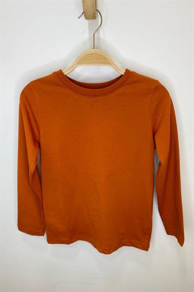 Woorage Unisex Çocuk 5-14 Yaş Bisiklet Yaka Basic T-shirt Kiremit