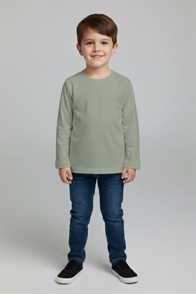 Woorage Unisex Çocuk 5-14 Yaş Bisiklet Yaka Basic T-shirt Çağla Yeşili