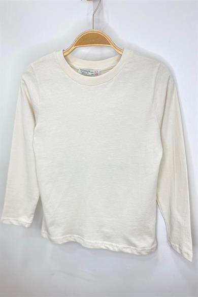 Woorage Unisex Çocuk 5-14 Yaş Bisiklet Yaka Basic T-shirt Krem