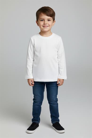 Woorage Unisex Çocuk 5-14 Yaş Bisiklet Yaka Basic T-shirt Beyaz