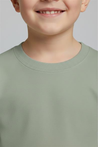 Woorage Unisex Çocuk 5-14 Yaş Bisiklet Yaka Basic T-shirt Çağla Yeşili