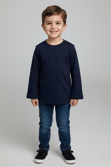 Woorage Unisex Çocuk 5-14 Yaş Bisiklet Yaka Basic T-shirt Lacivert