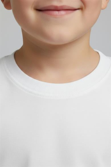 Woorage Unisex Çocuk 5-14 Yaş Bisiklet Yaka Basic T-shirt Beyaz