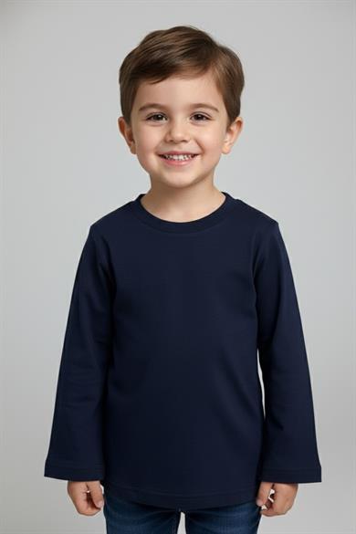 Woorage Unisex Çocuk 5-14 Yaş Bisiklet Yaka Basic T-shirt Lacivert