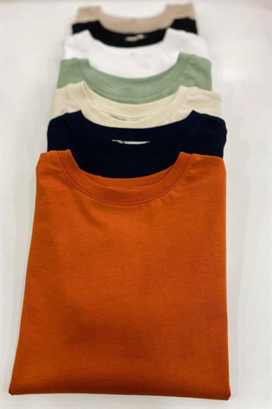 Woorage Unisex Çocuk 5-14 Yaş Bisiklet Yaka Basic T-shirt Kiremit