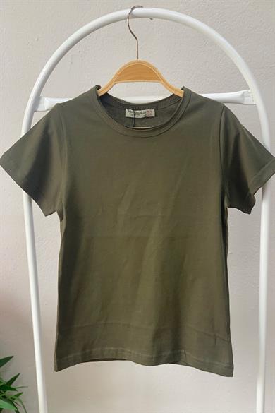 Woorage Unisex Çocuk Basic Kısa Kol T-shirt 5203 Haki