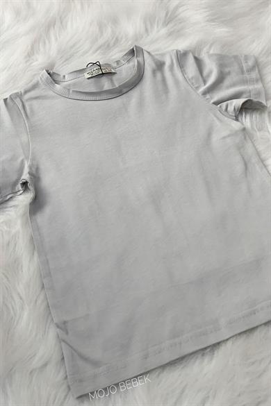 Woorage Unisex Çocuk Basic Kısa Kol T-shirt 5203 Gri
