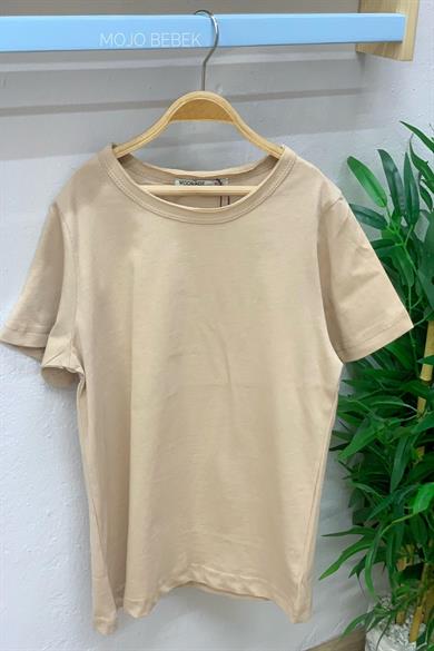 Woorage Unisex Çocuk Basic Kısa Kol T-shirt 5203 Bej