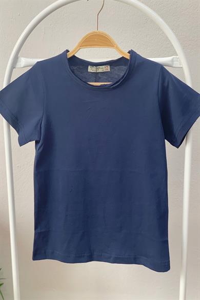 Woorage Unisex Çocuk Basic Kısa Kol T-shirt 5203 Lacivert