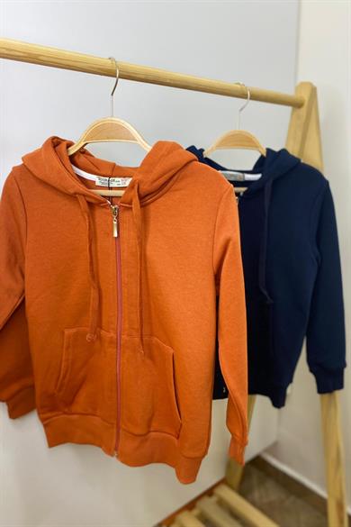 Woorage Unisex Çocuk Kapüşonlu Hırka 5367 Kiremit
